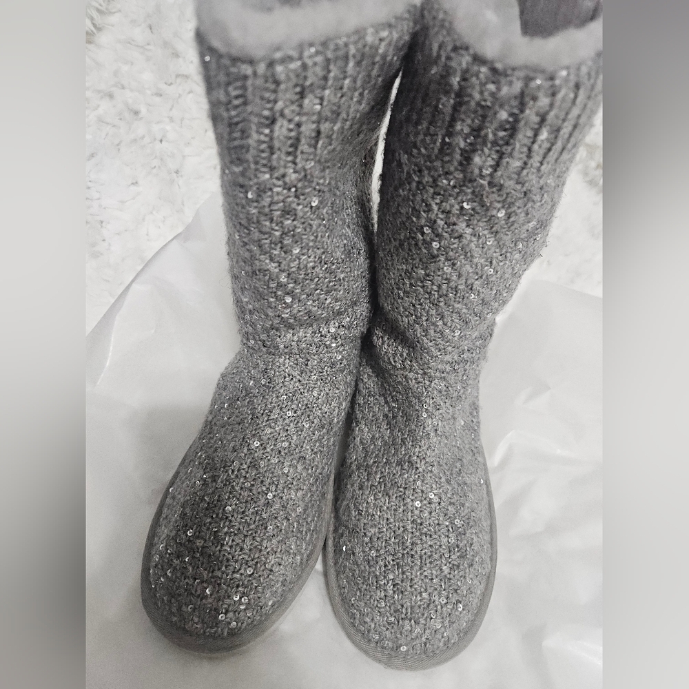 UGG Gray Sequin Knit Boots